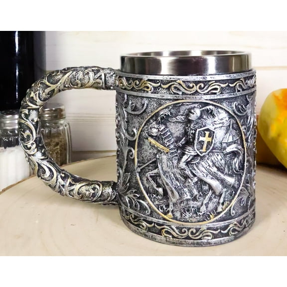 Ebros Medieval Knight Of The Cross Charging On Cavalry Horse Coffee Mug 14 Ounce
