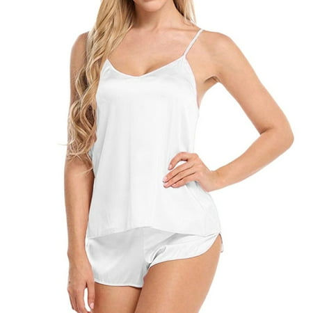 

Luxsea Sleepwear Womens Sexy Lingerie Simulation Silk Halter Neck Pajamas Shorts Set Nightwear