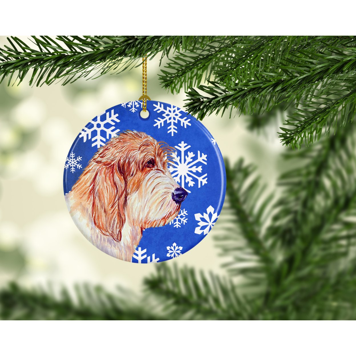 Carolines Treasures LH9307-CO1 Petit Basset Griffon Vendeen Winter Snowflake Holiday Ceramic Ornament, Multicolor