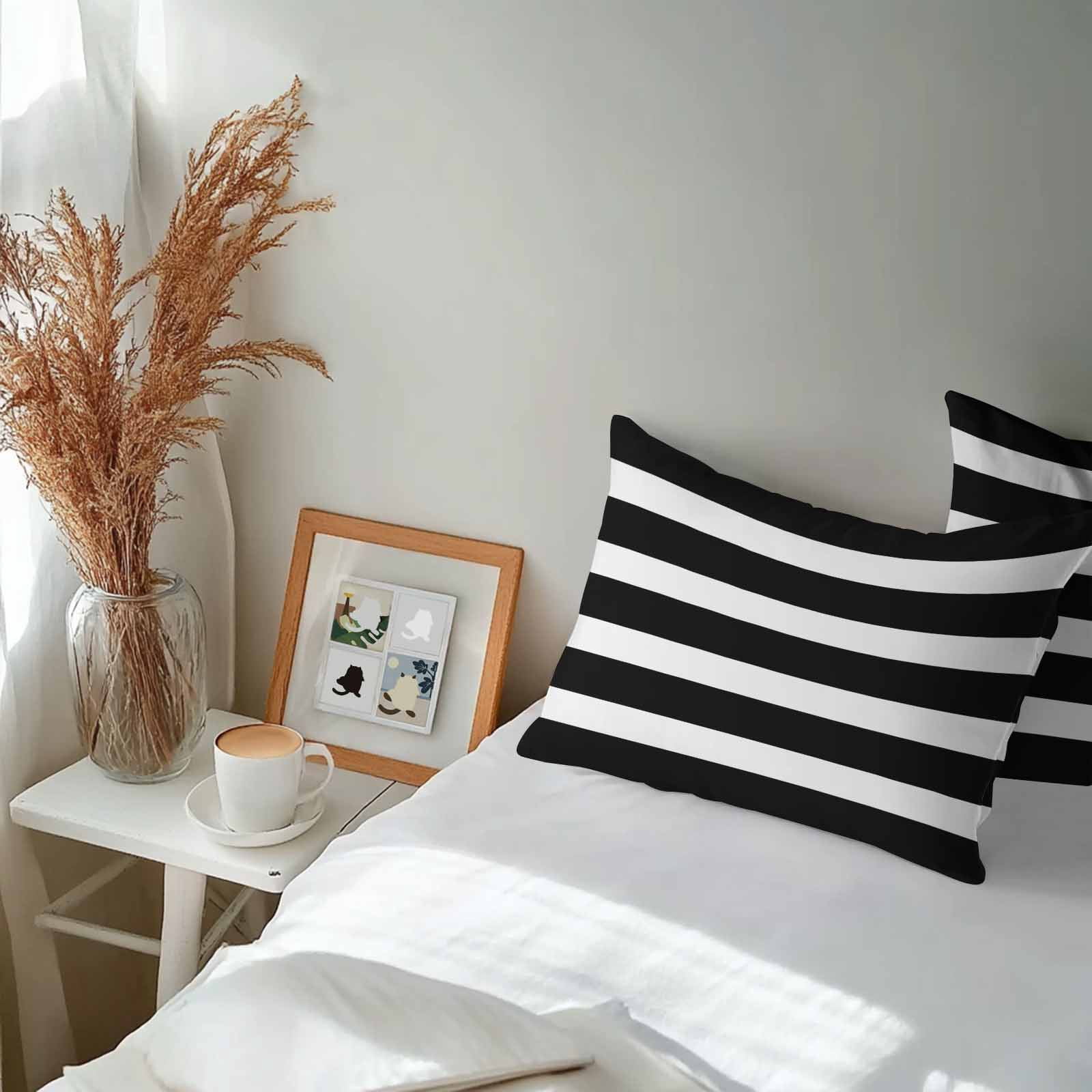 Outdoor Waterproof Throw Pillow Covers Set of 2 Black Stripes Decorative Pillowcases Lumbar Outdoor Pillows Cushion Case 20x12 Inch Modern Simple Striped Patio Pillows for Couch Sofa Bed Garden