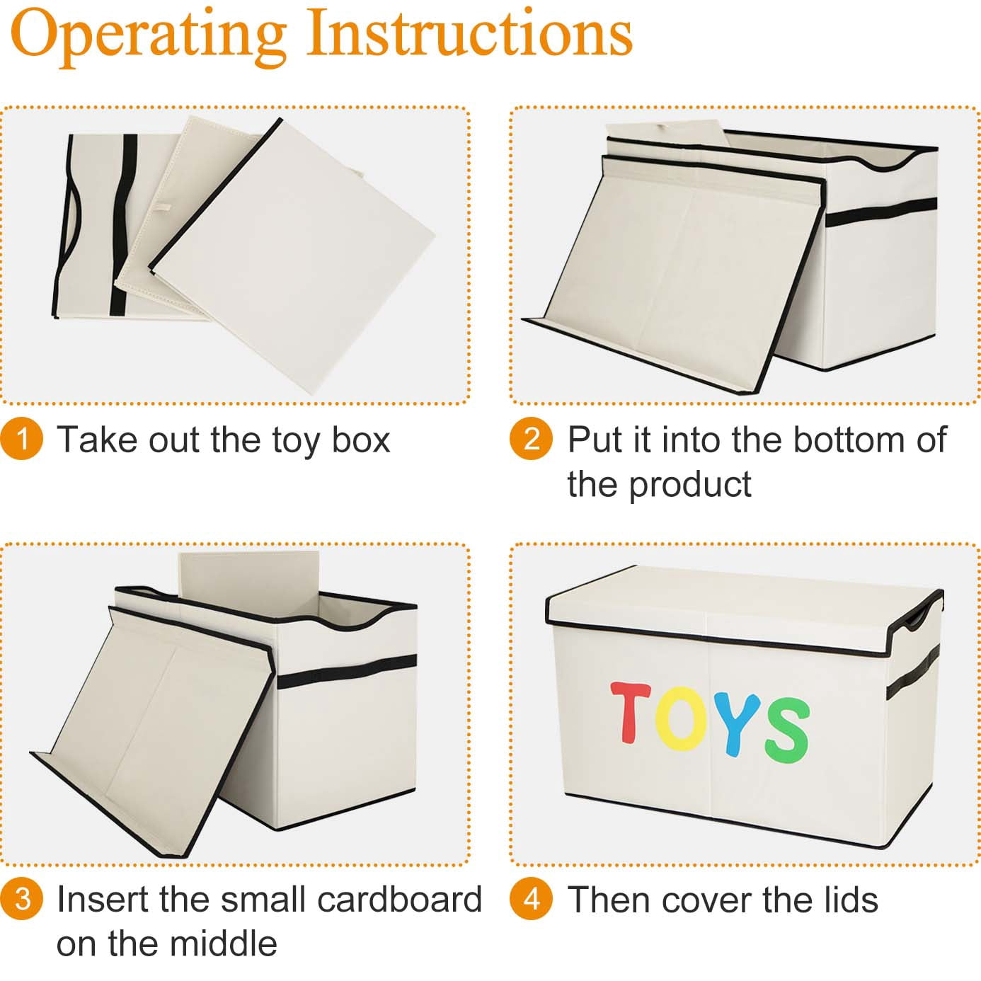 VICTORICH Extra Large Children's Collapsible Toy Storage Fabric 32 gal Kids Room Toy Chest, Beige