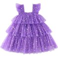 thumbnail image 5 of HaCpiu Little One Halloween Purple Tulle Dress Cute 3D Ghost Ruffle Fly Sleeve Star Glitter Tiered Ruffled Tutu Dress, 5 of 6