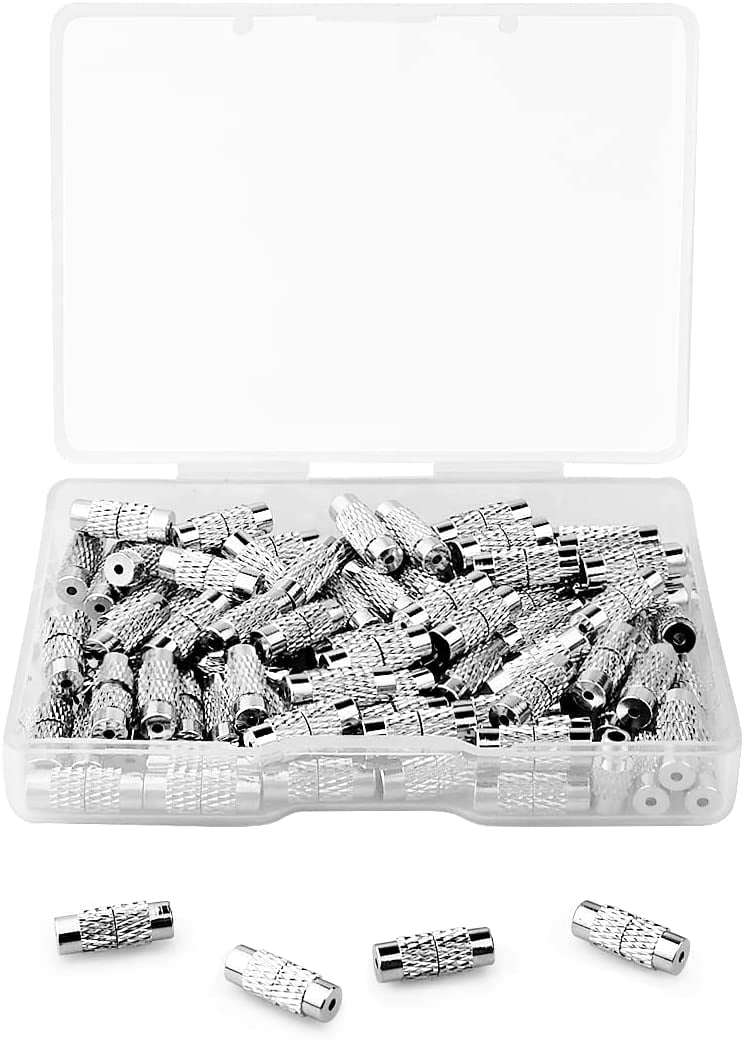 100 Pcs Brass Barrel Clasps, 12x4mm Screw Twist Clasps Cord End Caps