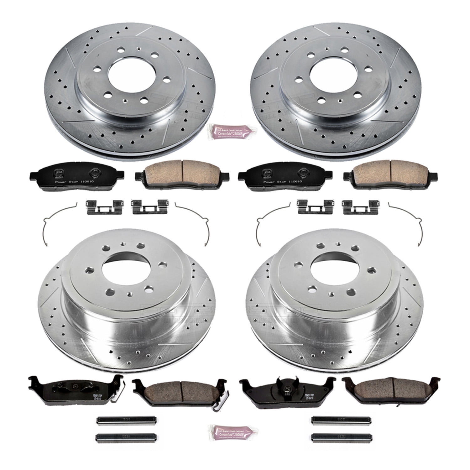 PowerStop Front and Rear Z23 Evolution Sport Carbon-Fiber Ceramic Brake Pad and Drilled & Slotted Rotor Kit Fits: FORD Select Models K5335