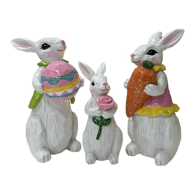 3x estatua de conejo escultura de resina figuras de en miniatura, decoraciones de Pascua para escritorio, mesa, sala de estar, granja, cocina