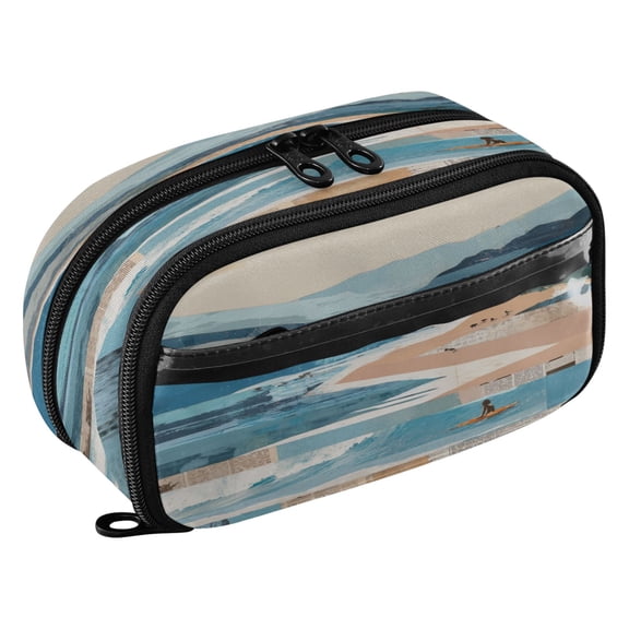 Large Pencil Pen Case Capacity PVC Pencil Pouch Makeup Bag for Women Man, Surf CollagePrinted