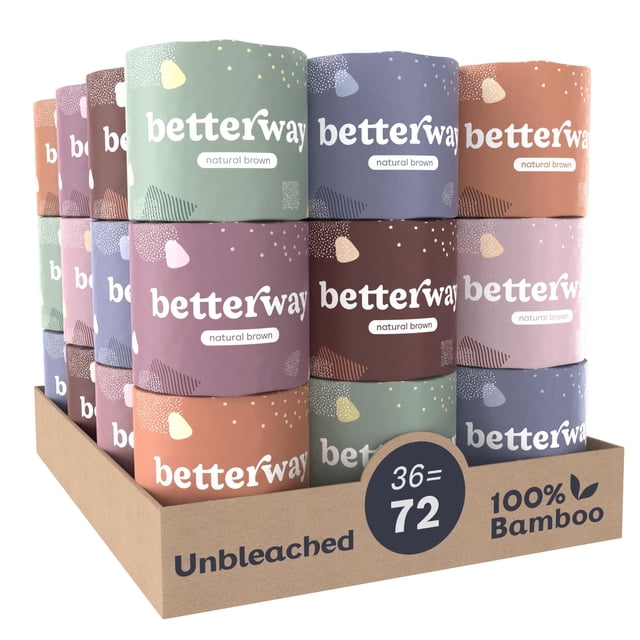 Papel higiénico Betterway, bambú sin blanquear, 3 capas, 36 rollos