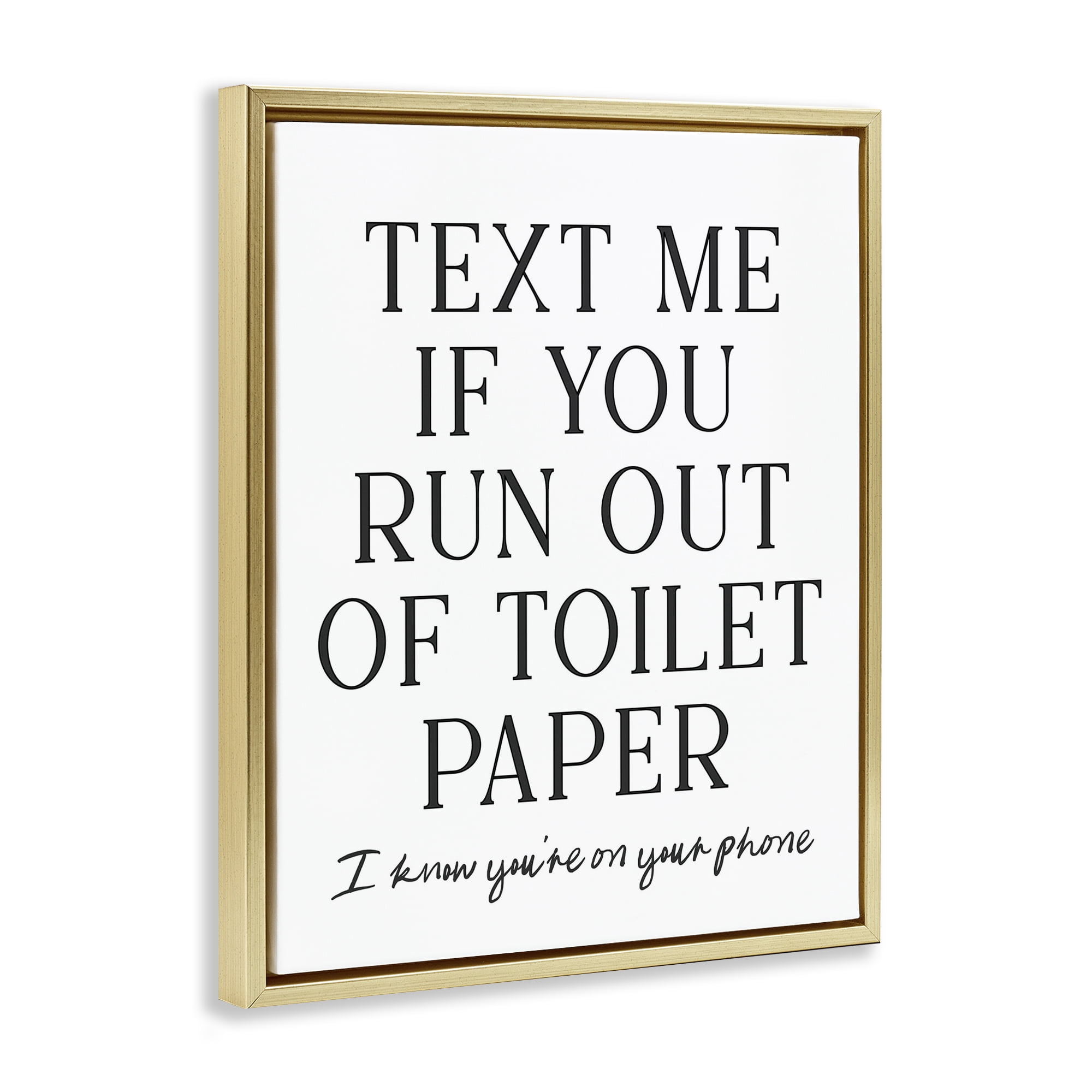 Stupell Industries Funny Bathroom Texting Gold Framed Floater Canvas Wall Art, design by Lettered and Lined