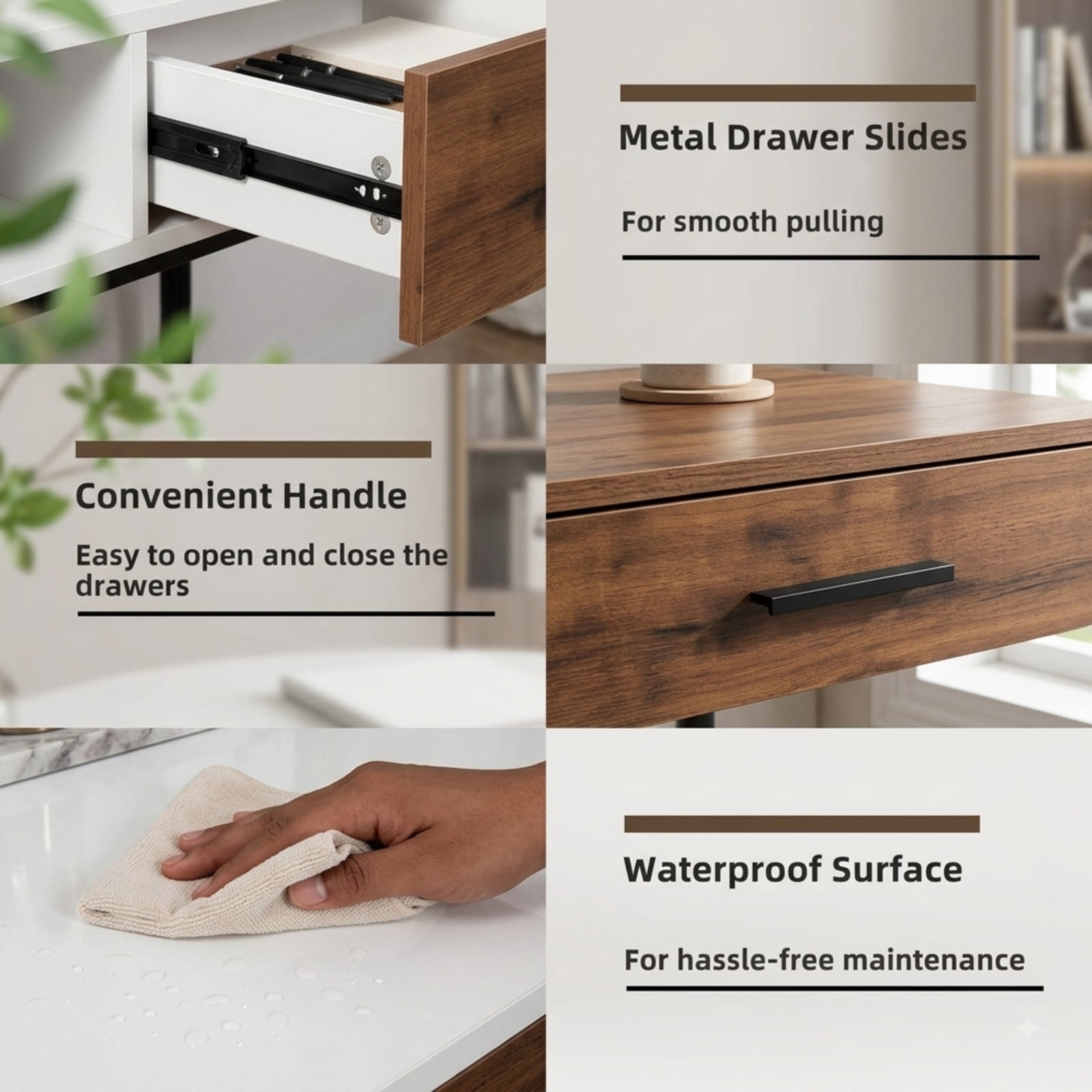 Furnibear 42 Inch Industrial Console Table with 2 Drawers and Open Shelf for Entryway Hallway Living Room and Behind Sofa, Black