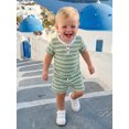 thumbnail image 4 of Cenuakty Toddler 6M 12M 18M 2T 3T 4T 5T Baby Boy Summer Outfit Casual Striped Button V Neck Short Sleeve Tops and Shorts 2 Pcs Set, 4 of 9
