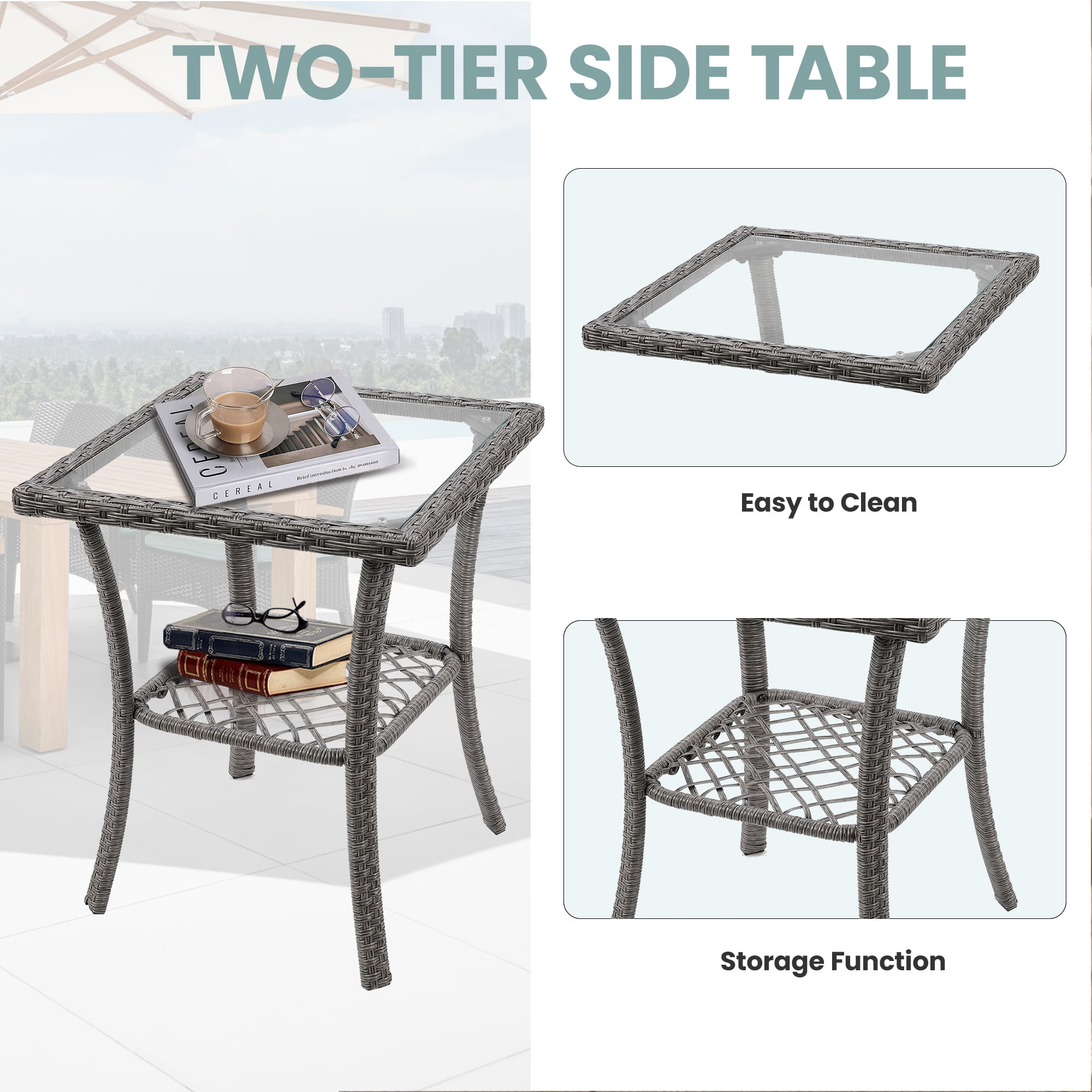 3pcs Patio Furniture Set on Sale, Rattan Outdoor Conversation Set of 2, Patio Bistro Set w/ 360° Swivel Rocking Chairs & Table, Gray Thickened Cushions