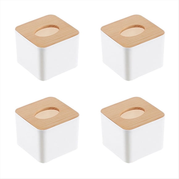 4X Caja de Pañuelos de Papel Cuadrada Caja de Pañuelos de Papel con Tapa de Madera Mini Caja de Pañuelos de Madera Extraíble para El Hogar