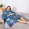 thumbnail image 5 of Oversized Wearable Blanket Hoodie,Blue Soccer Elements Pattern Sherpa Blanket Hoodie with Super Pockets,Super Warm Fuzzy Pullover for Women & Men, 5 of 6