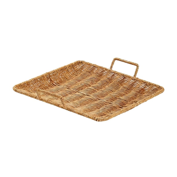 Bandeja tejida multiusos decorativa cuadrada para servir alimentos con asa para el hogar Grande
