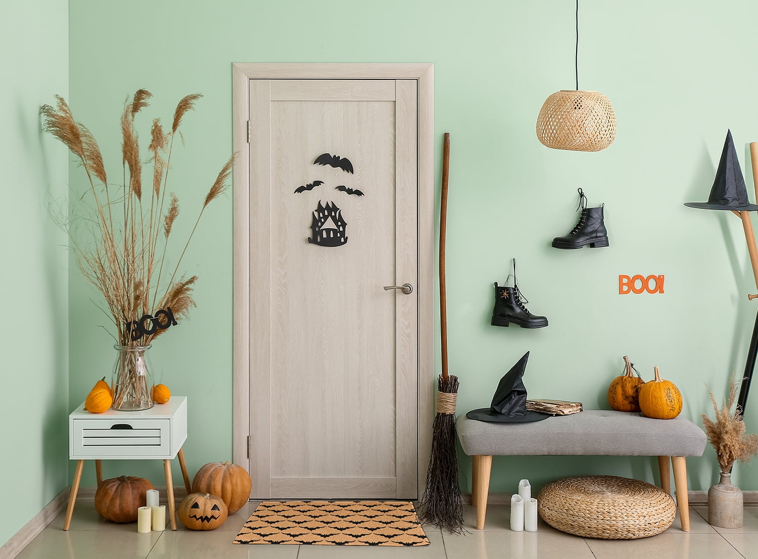 Simply Daisy Bat Colony Pale Gold Halloween Chenille Area Rug, 18" x 30"