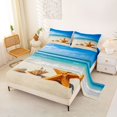 thumbnail image 2 of spefrowx Beach Starfish King Sheets for Teens, Turquoise Seaside Conch Seashell Sand Bedding, 4pcs, 1 Flat Sheet, 1 Fitted Sheet and 2 Pillowcases, 2 of 5