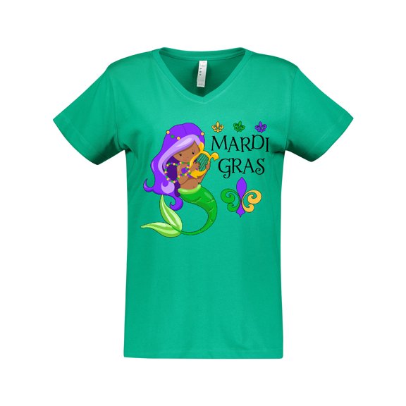 Inktastic Mardi Gras Mermaid with Harp and Beads Women's V-Neck T-Shirt