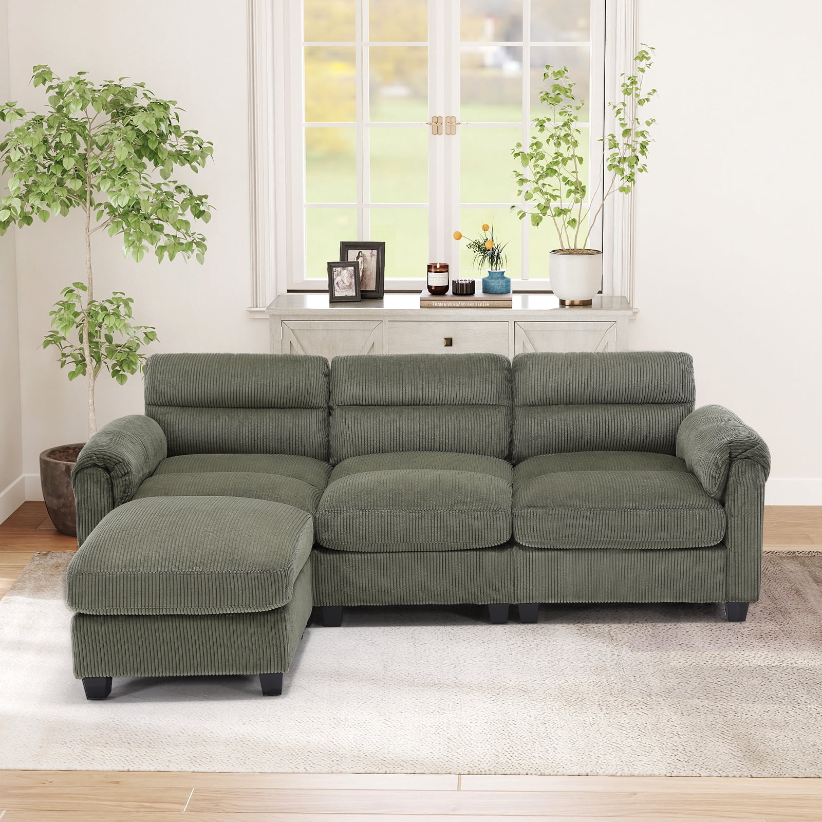Bonzy Home Ottoman Modular Sectional Sofa Elegant Footrest Trendy Addition to Any Room, Comfort Meets Style for Living Room Bedroom Green