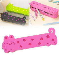 Under $1, Pencil Case, Cute Cat Silicone Pen Case, Soft Shockproof Stationery Organizer, Large Capacity Desktop Storage, Pen Pouch, Pink by Goohae