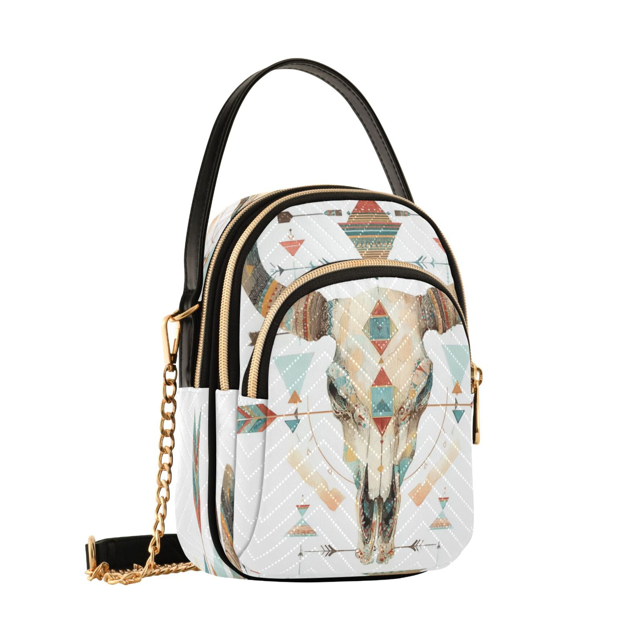 IAUYY Small Crossbody Bags for Women 15*21*8cm Leather Purses for Women Removable Strap with 3 Zipper Pocket Applicable to Birthday Gifts for Women,Bohemian Style Bull