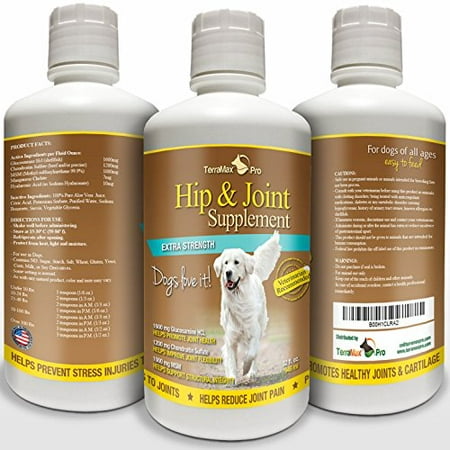 TerraMax Pro Hip and Joint Supplement for Dogs - Liquid Glucosamine with Chondroitin MSM and Hyaluronic Acid, 32 (Best Liquid Glucosamine For Dogs)