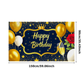 thumbnail image 2 of Navy Blue and Gold Happy Birthday Banner with Crown Stars Balloons Roses and Champagne Glasses Background for Birthday Party Decorations Photography Props Celebrations Event Backdrop Party Supplies, 2 of 7