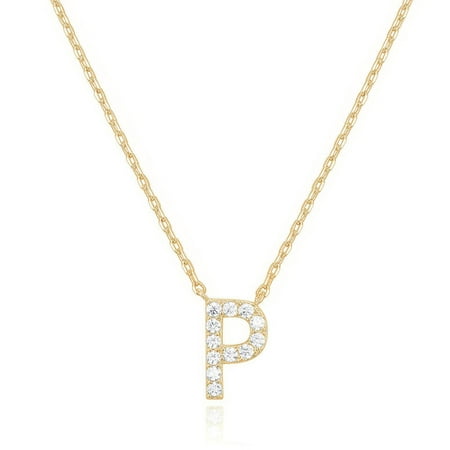 Bonjour Jewelers 14k Yellow Gold Created White Sapphire Initial P Letter Pendant Necklace Plated