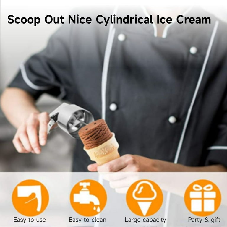 Jahyelec Ice Cream Scoop Stainless Steel Cylindrical Ice Cream Scoop with Spring-Powered Trigger Release Big Volume Scoop Old Fashion Style Scoop