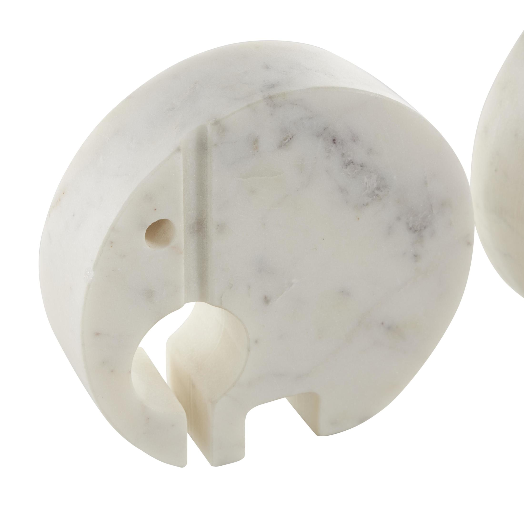 6", 5"H White Marble Circular Abstract Elephant Sculpture with Gray Marble Veins and Cutouts, by DecMode (2 Count)