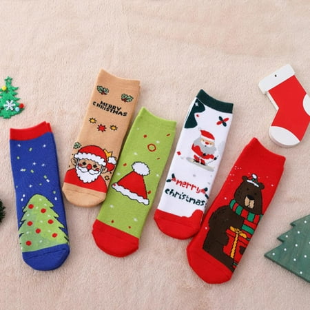 

Xmarks 5 Pairs Kids Christmas Socks Thicken Terry Thermal Winter Warm Holiday Cotton Socks Toddler Children Gifts