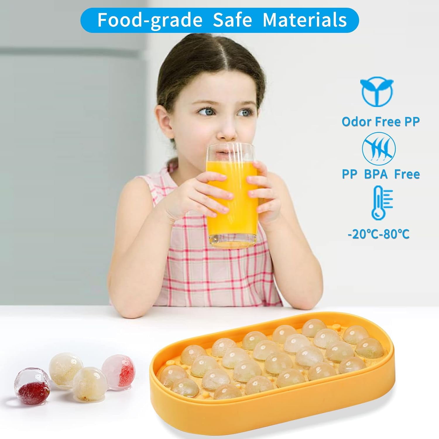 Round Ice Cube Tray with Lid and Bin,Silicone Sphere Ice Trays for Freezer | BPA Free Stackable Round Ice Tray with Cover | Easy Release Making 24-Circle Ice | Come with Ice Scoop