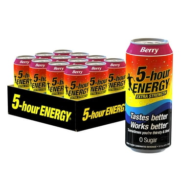 Revitalize Your Day with 5-Hour Energy Extra Strength Berry Energy Drink - Bursting with Berry Flavor, 16oz Cans, Pack of 12 - Sugar-Free & Zero Calories - Packed with Vitamins, Amino Acids, and a Re