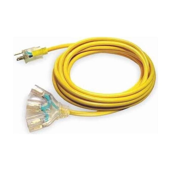 SJTOW Extension Cord, 14 AWG 3 Outlets, 5-15R, Yellow, PVC, 5-15P, 25ft
