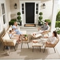 thumbnail image 3 of RADIATA 6-Piece Boho Patio Furniture Set, Outdoor Wicker Conversation Set with L-Shaped Sectional Sofa, 2 Armchairs, 2 Ottomans and Coffee Table, Beige, 3 of 11