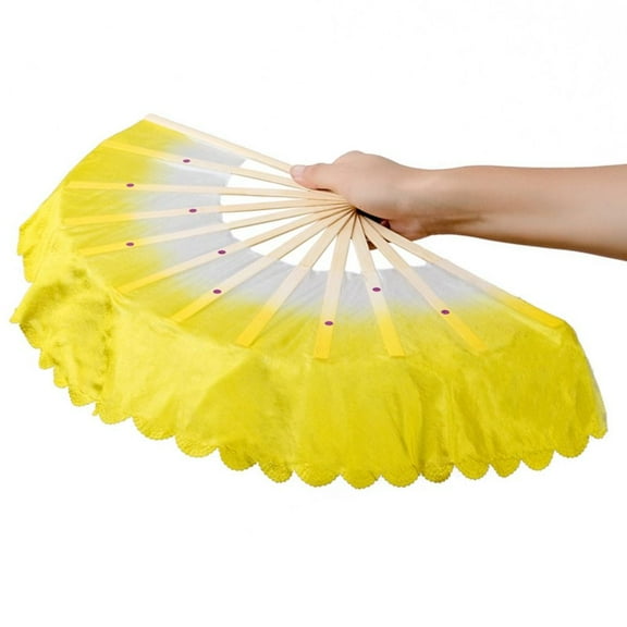 Hot Sell Long Imitation Dancer Practice Belly Dancing Fan Rayon Silk Fans Long Silk Fans Silk Fans YELLOW 36CM
