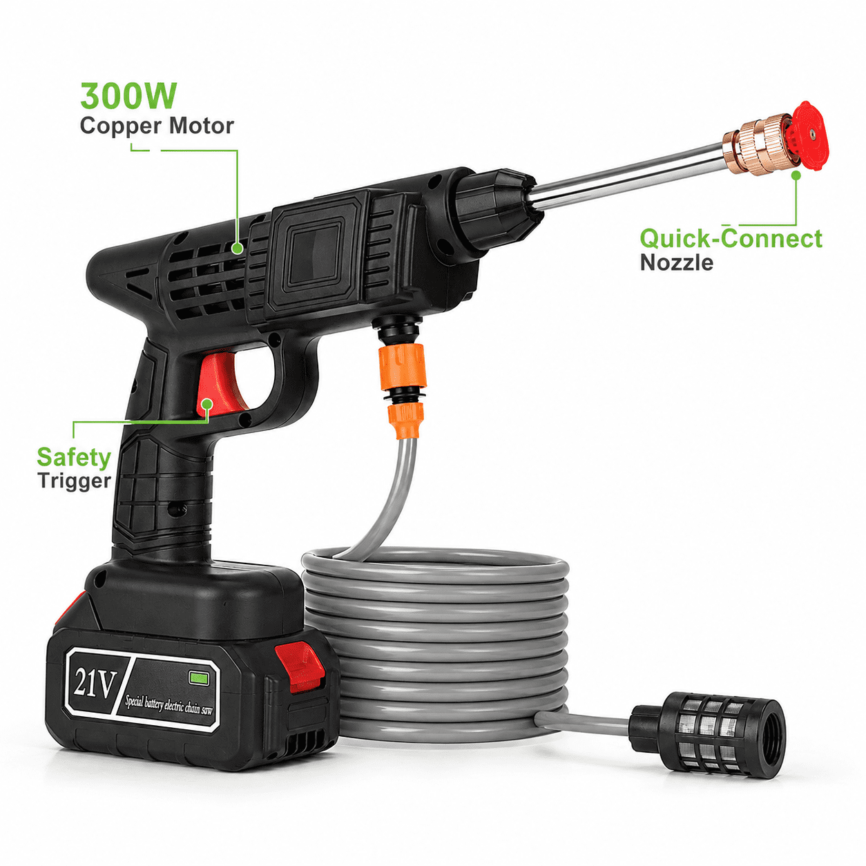 Cordless Portable Pressure Washer | 400PSI Power Cleaner with Nozzles  Foam Bottle
