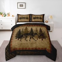 Castle Fairy Woodland Wildlife Wolf 3 Pieces Queen Comforter Set for Teens Adults,Abstract Vintage Ultra Soft Bedding Sets,Jungle Animal Bedding Comforter Set Breathable,Ultra Soft Home Decor
