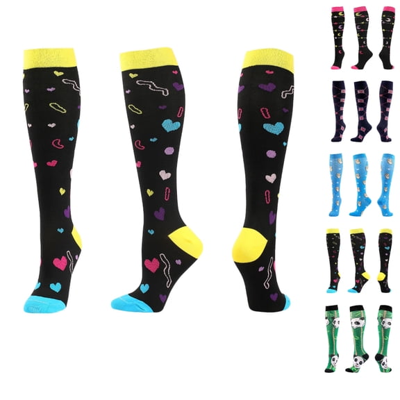 SGFCWSX Athletic Socks for Men,Knee-High Cartoon Running Fitness Outdoor Compression Socks Black L