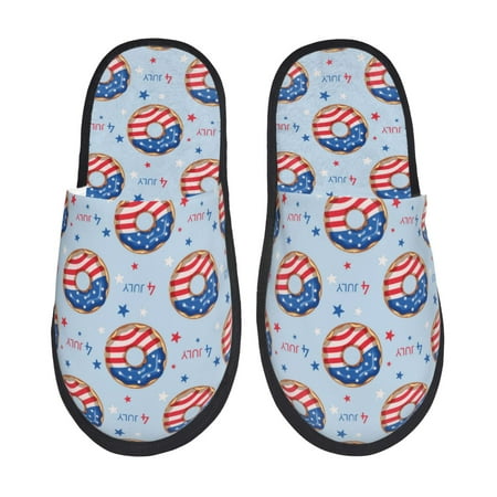 Balery Donut with the USA Fag Slient Indoor Furry Fleece Comfort House Shoes Soft Non-Slip Home Shoes Cotton slippers House Slippers-- Large