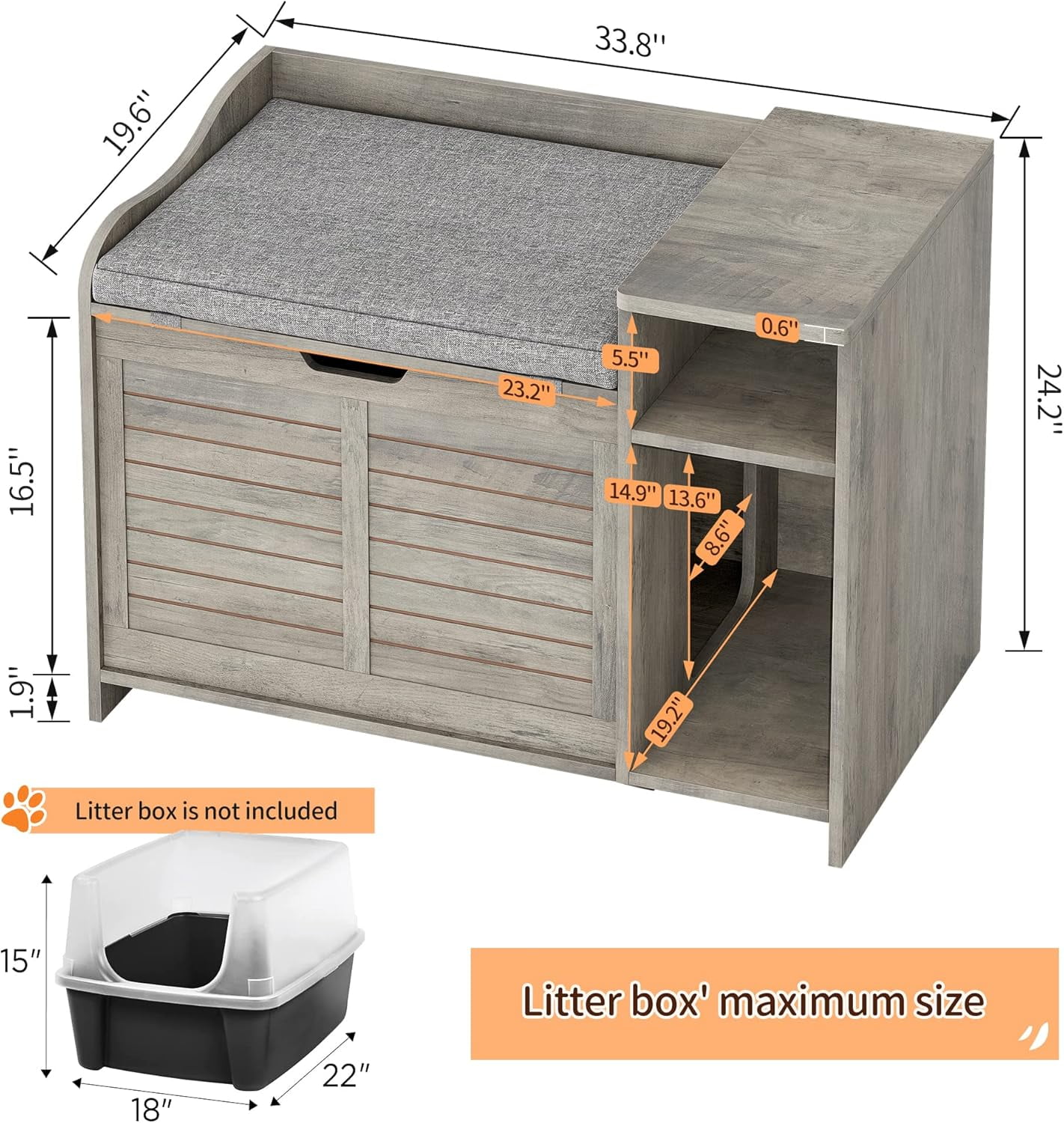 Hidden Cat Litter Box Furniture, Flip-Top Entryway Bench with Storage & Ventilation
