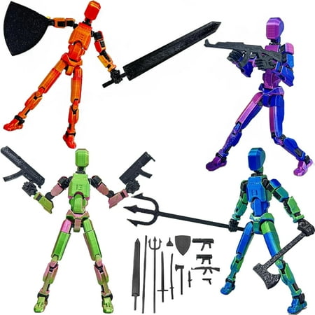 (Assembly Completed) Titan 13 Action Figure, 4Pcs 12 Types of Weapons Multicolor Body 3D Printed Multi-Jointed Movable Robot with Full Articulation, Lucky 13 Nova 13 Dummy 13 Action Figure