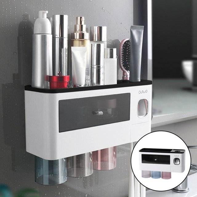 Soporte para Cepillo de Taza Magnética Y Dispensador Automático de Cajón de Almacenamiento Adecua tazas perfecl Porta cepillo de dientes