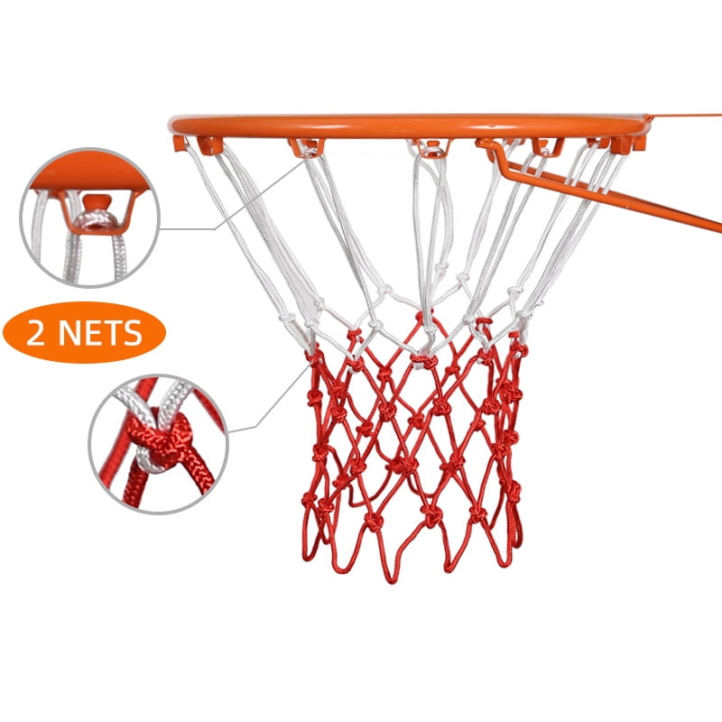2 Pcs Red and White Basketball Net Replacement Nylon Woven Rope Basketball Hoop Nets Fits Standard Indoor or Outdoor Rims，21inch