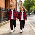 thumbnail image 2 of Enyan Boys Clothes for 3T 4T 5T 6T 7T Kid Toddler Flannel Plaid Hoddie Shirt Top+Pant Set 2 Piece Fall Winter Clothes（Light Red,7 Years）, 2 of 7