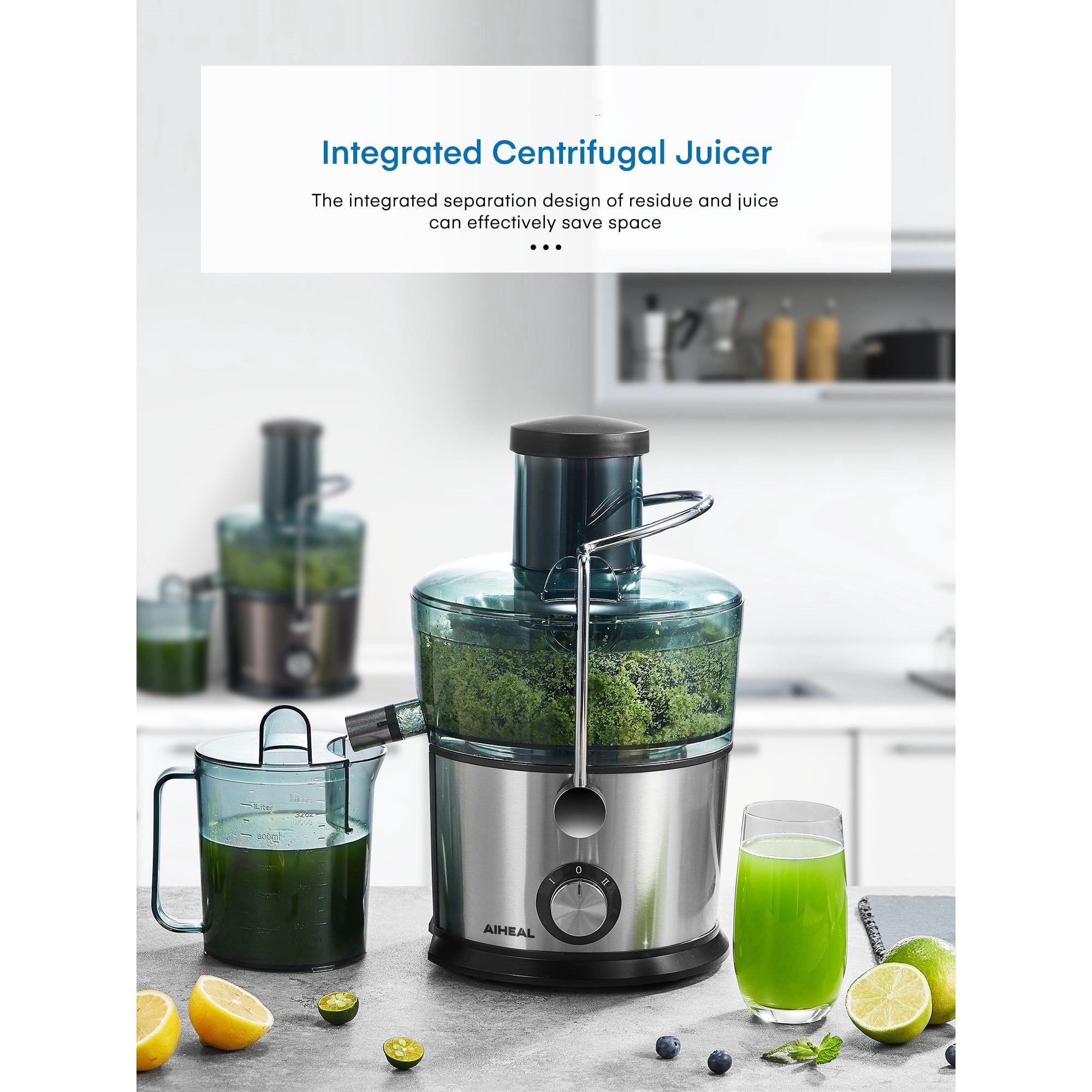 AIHEAL Juicer, Wide Mouth With 800W Juice Extractor, Quiet Motor, Easy to Clean, Silver