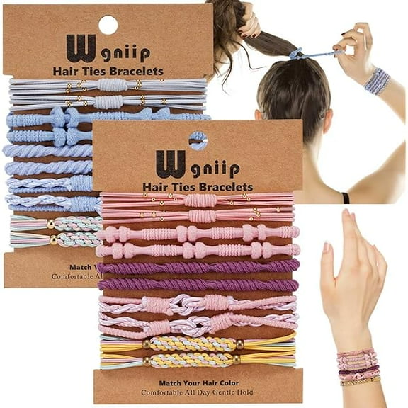 ZC20 Pcs Boho Hair Accessories for Women: 5 Styles Cute Tie Bracelets for Thin and Thick Pony Tails, 10 Colors No Damage Elastics