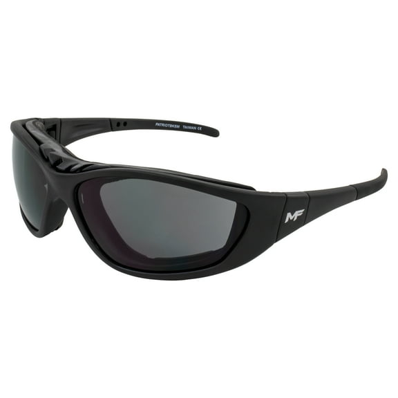 MF Eyewear Patriot Padded Motorcycle Riding Safety Sunglasses Black w/Smoke Lens Z78.1  Glasses Convert to Goggles