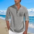 thumbnail image 2 of AnuYalue Men Dress Shirts Lightweight 3/4 Length Sleeve Tops Casual Button Up Henley Shirt V Neck Tshirts with Pocket, 2 of 6