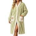 thumbnail image 3 of Fewfanhot Women’s Button‑Front Fleece Bath Robe, Mid‑Length Open Front House Robe with Decor Patch Pockets, Free Size Pajama Sleep Robe, 3 of 9