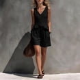 thumbnail image 5 of Outfits Linen Vest Waistcoat Dressy Casual Sets Women's Stripe Solid Casual Sleeveless Ruffle Vests Tops And Wide-Leg Pants With Pockets Suit Set Black L, 5 of 7